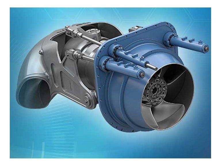 Idrogetto con elementi blu in vista parziale