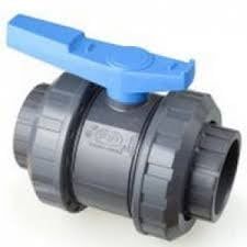 Valvola a sfera in PVC grigio con leva blu