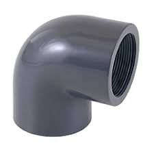 Gomito a 90 gradi in PVC grigio con filetto femmina